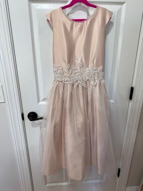 Girls' Pearl-Trim Lt Blush Formal Tulle Dress Sz 16
